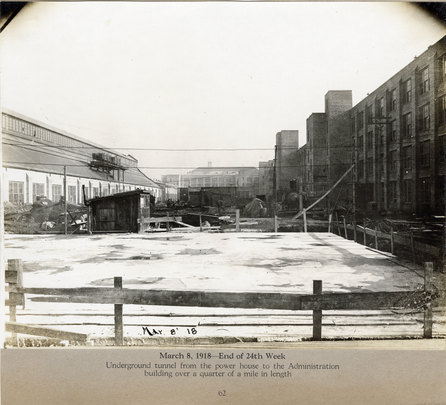 Construction of underground tunnel, Lincoln Motor Company factory