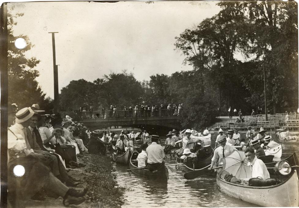 Canoeists on canal, Belle Isle