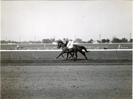 Jockey Blake Collins riding horse "Queen Apache," Hazel Park Raceway