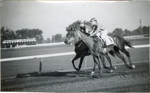 Jockeys riding horses, Hazel Park Raceway