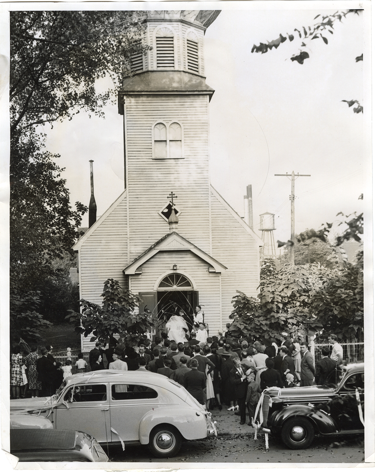 Bride and groom entering SS. Peter and Paul Russian Greek Orthodox Church
