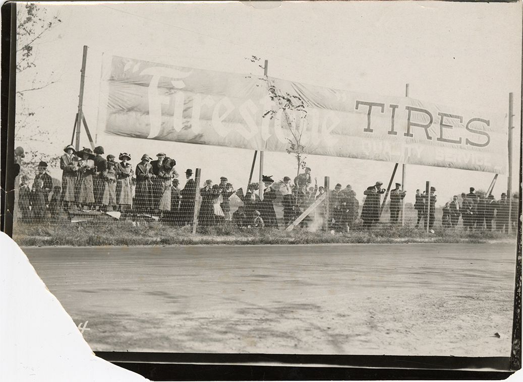 Firestone tires banner, 1910 Vanderbilt Cup races