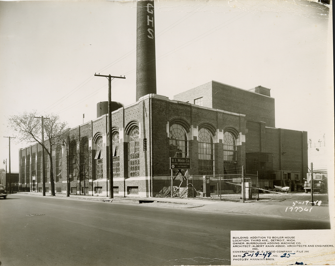 Boiler house addition during construction, Burroughs Adding Machine Company factory