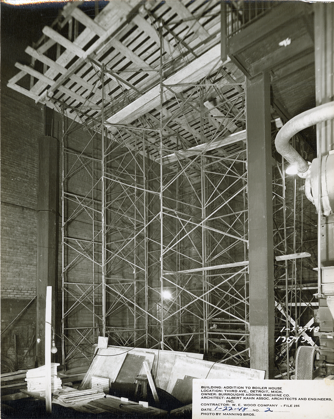 Boiler house addition during construction, Burroughs Adding Machine Company factory