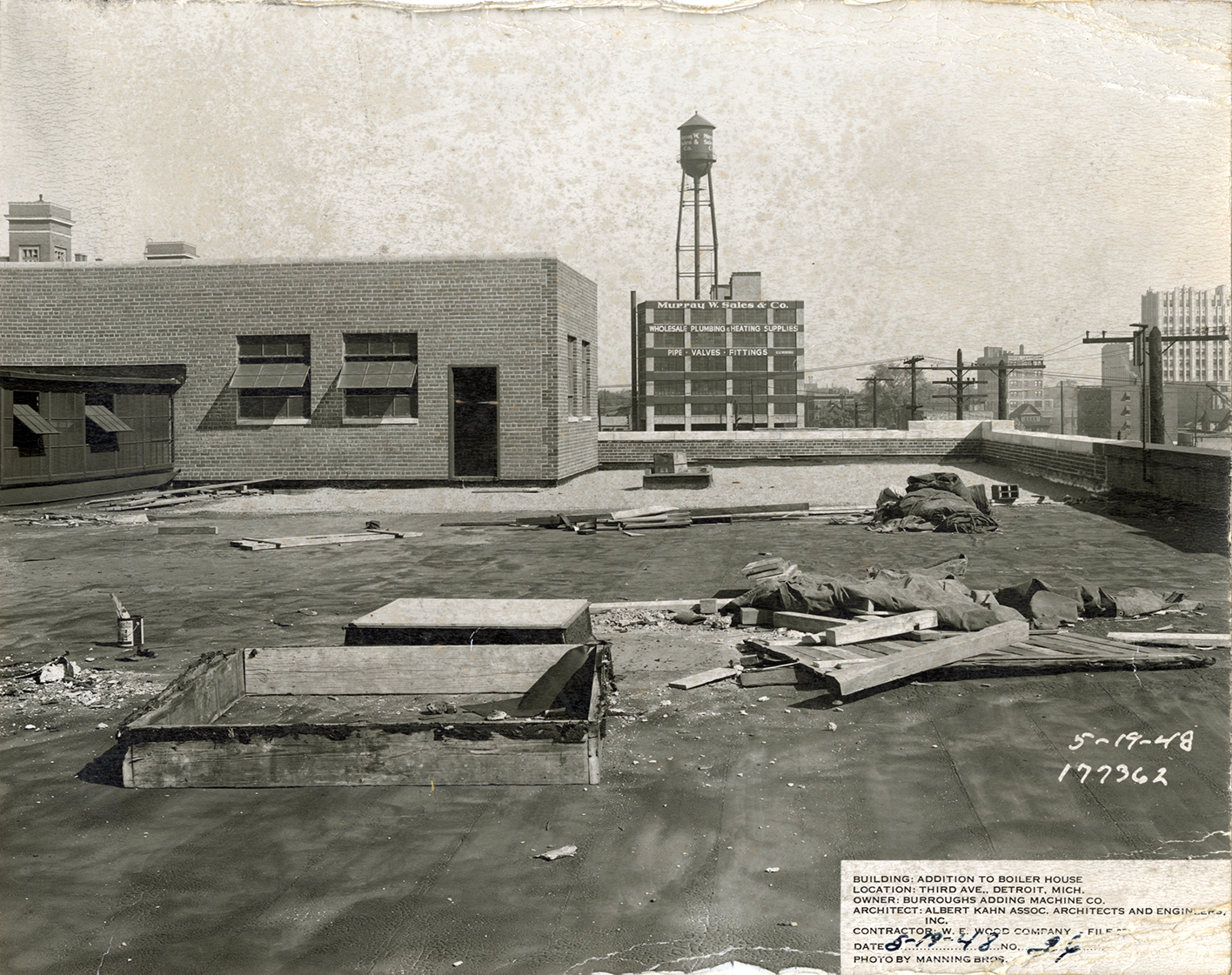 Boiler house addition during construction, Burroughs Adding Machine Company factory