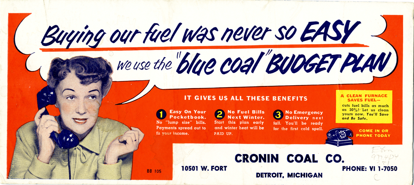 Advertising card for Cronin Coal Co.