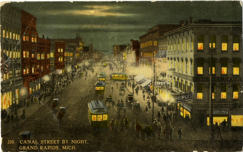 Canal Street at night, Grand Rapids, Michigan