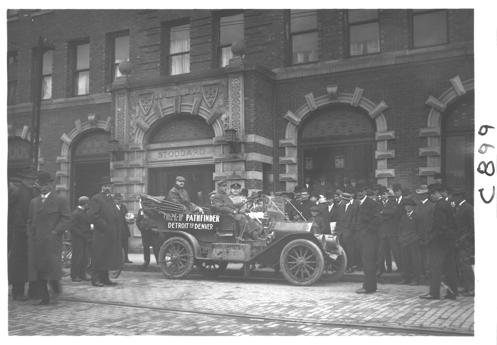 EMF car parked in front of Stoddard Hotel, La Crosse, Wisconsin, on