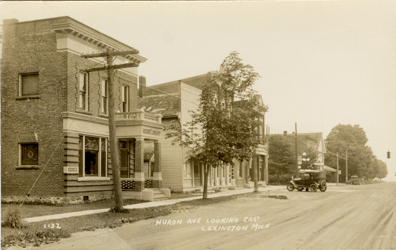 Moore Public Library and commercial buildings on Huron Avenue