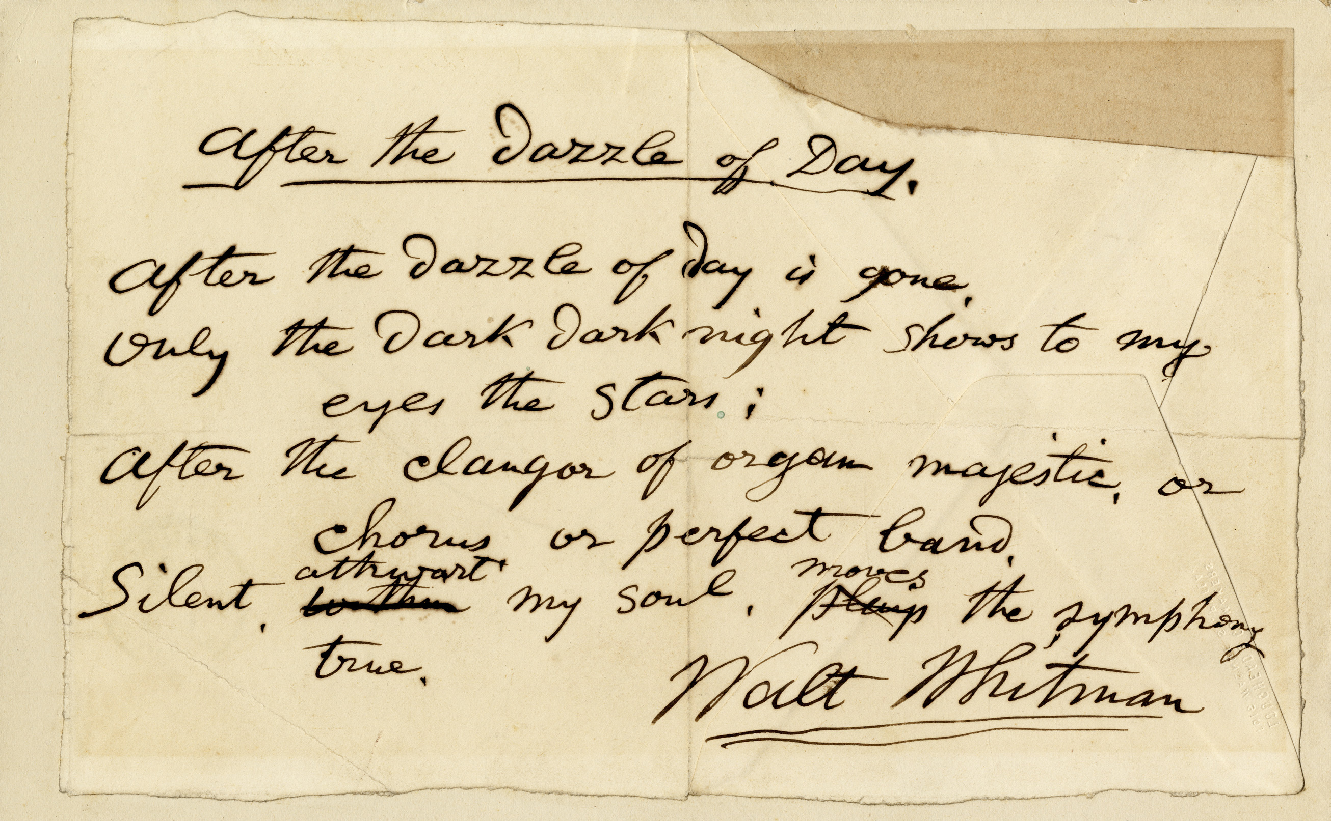 Walt Whitman manuscript fragment
